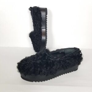 BALDAN mongolian lamb black leather platforms, size 39